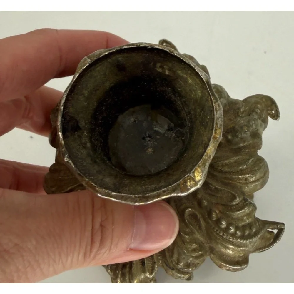 vtg Hollywood Regency Style Cherub Face Candle Holder Gold Gilt Metal Glass 1973